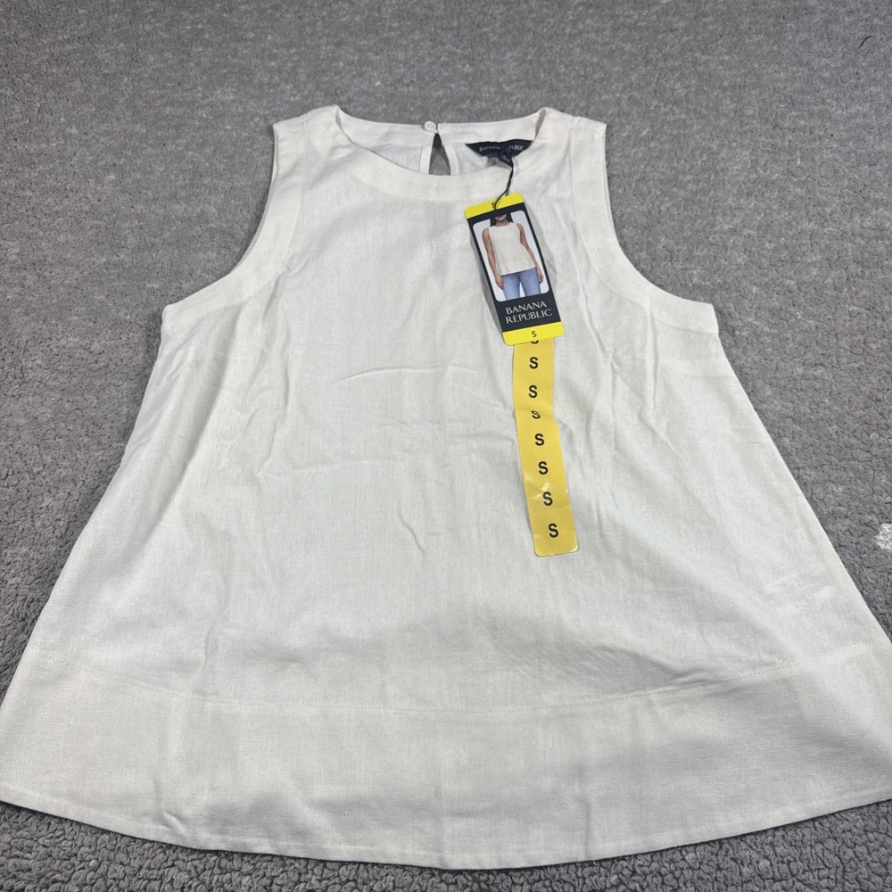 Banana Republic Women's Linen Blend Back Keyhole Sleeveless Top, Cream, small